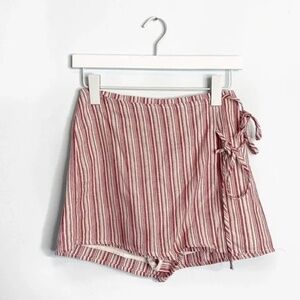 Red & White Striped Linen Tie Wrap Skort